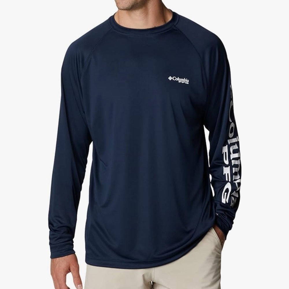 Columbia Men's Terminal Tackle Navy/ White Long Sleeve Omni-Shade Shirt